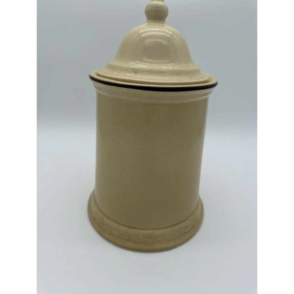 Pfaltzgraff Stoneware Flour Canister with Lid Tan Color Village Pattern Vintage